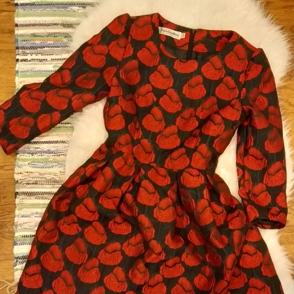 Red black floral winter christmas new year dress